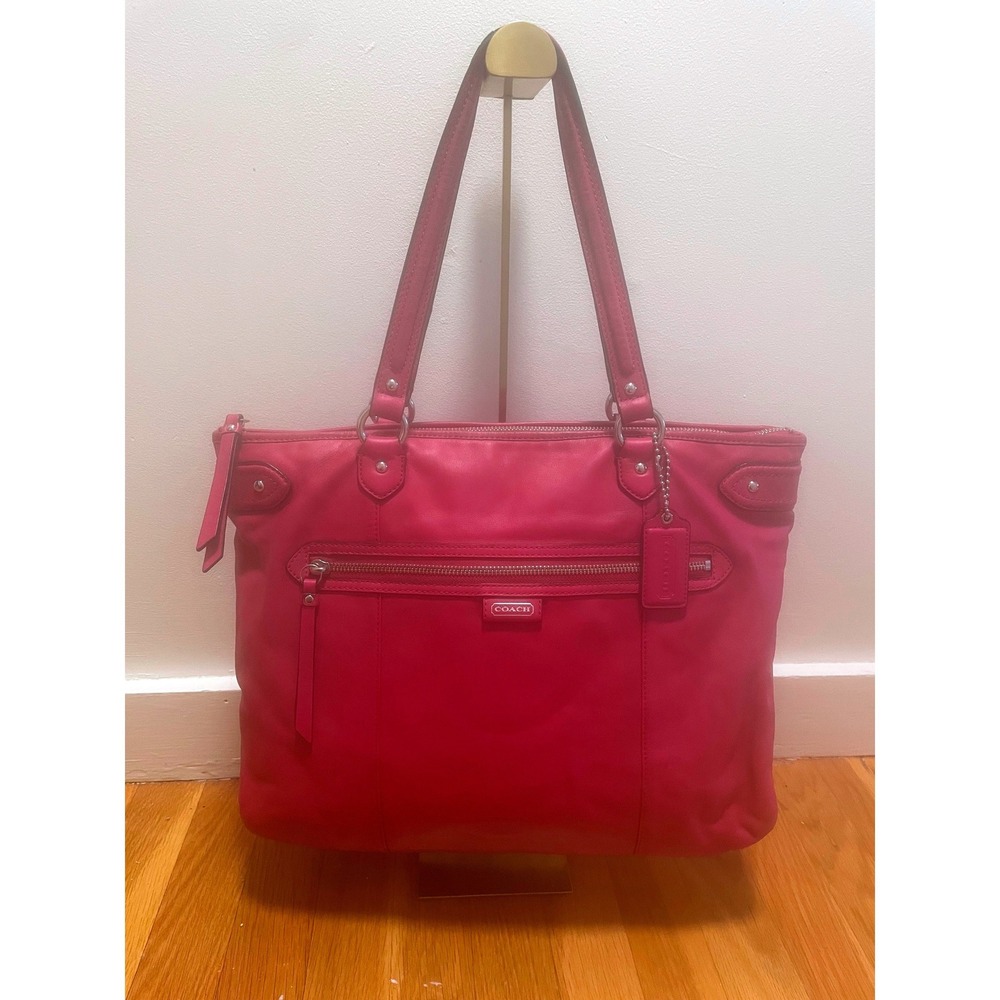Coach Pink Leather Tote Silver Hardware Zip Shoulder Handbag F23973